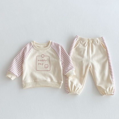 2pcs Baby Girl/Boy Streak Happy Day Sweatshirt Long Sleeve Set