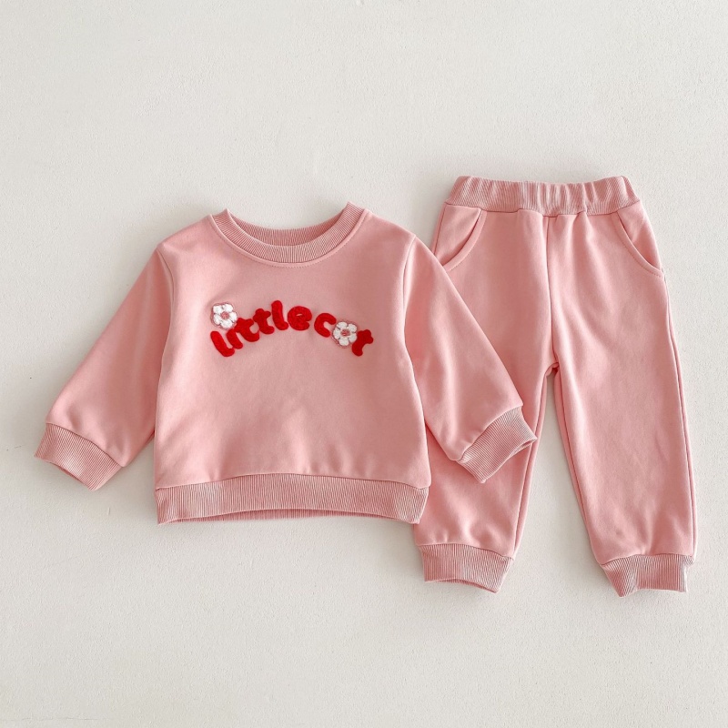 2pcs Baby Girl Flower Letters Long Sleeve Set