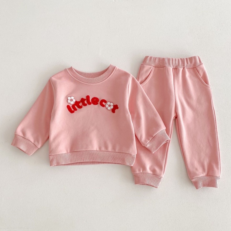 2pcs Baby Girl Flower Letters Long Sleeve Set