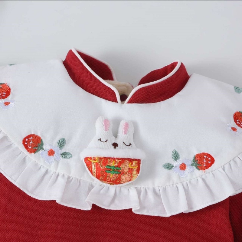 Baby Girl Chinese Style Bunny Strawberry Romper with Hat