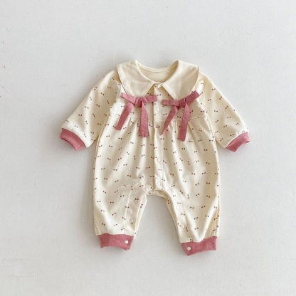 Baby Girl Full-printed Bow Long Sleeve Romper