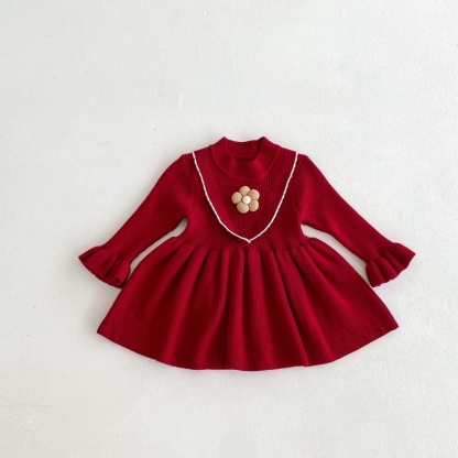 Baby Girl Floral Knit Long Sleeve Dress