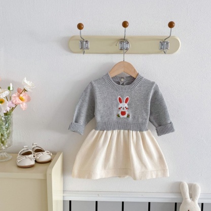 Baby Girl Knitted Cute Bunny Long Sleeve Dress