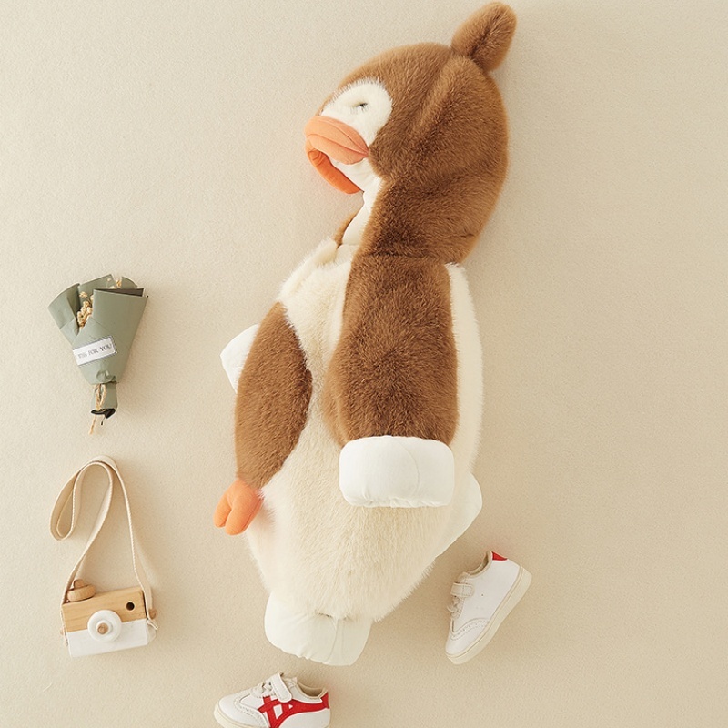 Baby Girl/Boy Long Sleeve Hooded Thickened Warm Cartoon Penguin Romper