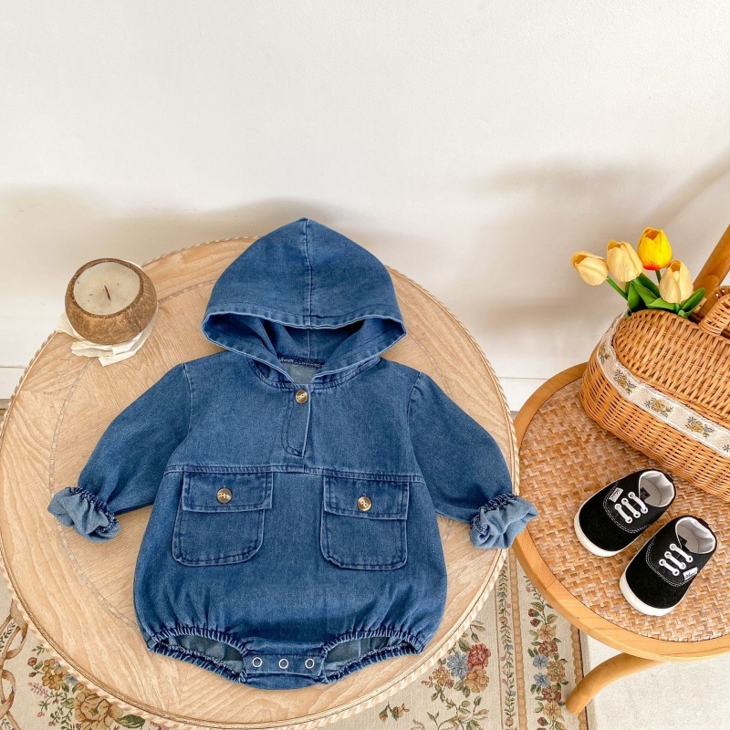 Baby Girl/Boy Cowboy Hooded Double Pocket Long Sleeve Bodysuit