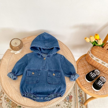Baby Girl/Boy Cowboy Hooded Double Pocket Long Sleeve Bodysuit