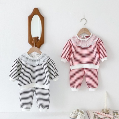 2pcs Baby Girl Striped Princess Lapel Set