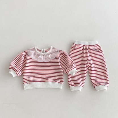 2pcs Baby Girl Striped Princess Lapel Set
