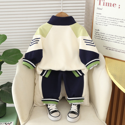 3pcs Baby Boy Zip Up Jacket Letter Printed T Shirt Casual Trousers Set