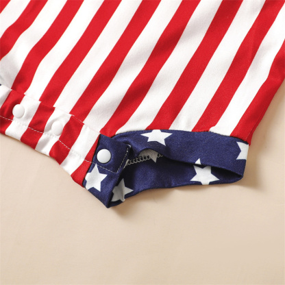 Baby Girl American Independence Day Red Striped Pocket Stars Bodysuit