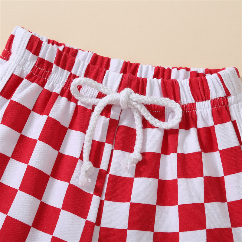 2pcs Baby Boy/Girl Independence Day Red and White Checkered Colorful Letter Print T-shirt with Pant Set
