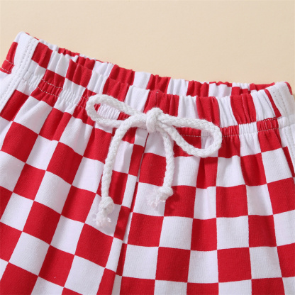2pcs Baby Boy/Girl Independence Day Red and White Checkered Colorful Letter Print T-shirt with Pant Set