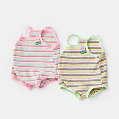 Baby Gir Cute Flower Stripe Sling Sleeveless Bodysuit