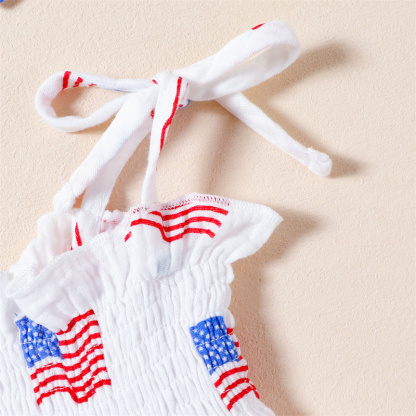 Baby Girl American Independence Day Manchurian Flag Sleeveless Bodysuit