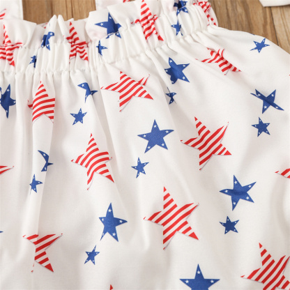 Baby Girl Independence Day Stars Sling-shirt+ Raglan Shorts + Hairband 3pcs Set