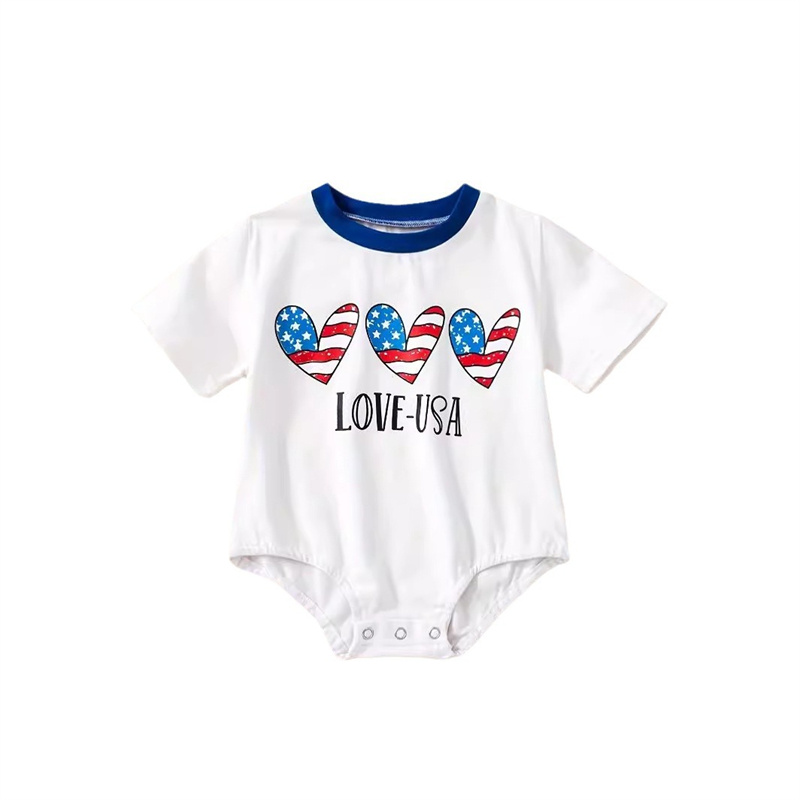 Baby Boy/Girl Independence Day Love USA Print Short Sleeve Bodysuit