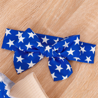 Baby Girl Independence Day Letter USA Print Lace Short Sleeve Romper with Hairband 