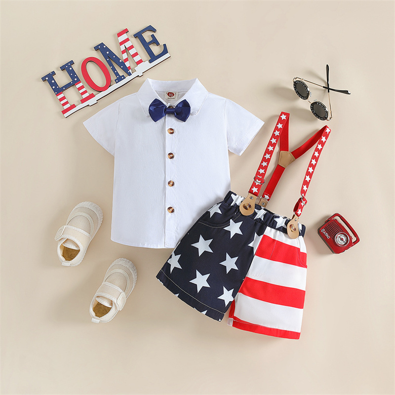 Baby Boys Independence Day Star Print Bodysuit + Pant Two-piece set-kissminis