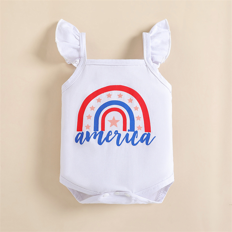 Baby Girl Independence Day Rainbow Stripes Sleeveless Bodysuit+Skirt+ Hairband 3pcs set