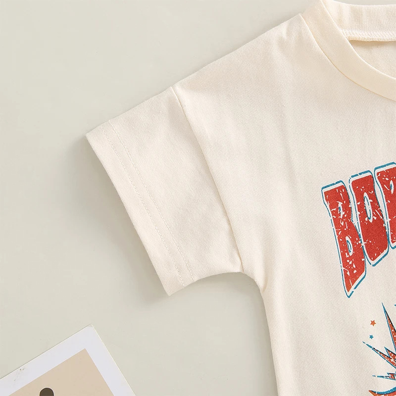 Baby Boy/Girl Independence Day USA Alphabet Eagle Print Short Sleeve Bodysuit