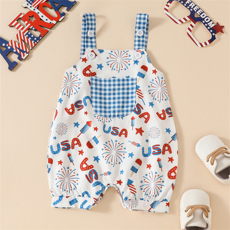 Baby Girl Independence Day Monogram Fireworks Sling Sleeveless Bodysuit