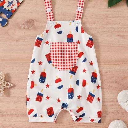 Baby Girl Independence Day Flower/Ice-cream/Star Sling Sleeveless Bodysuit