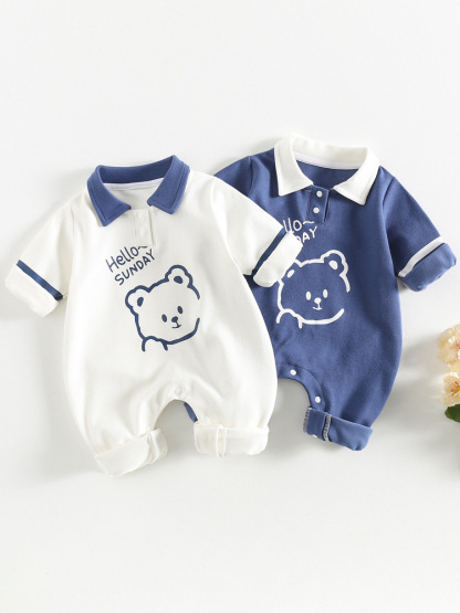 Bear Cartoon Single Layer Long Sleeve Romper