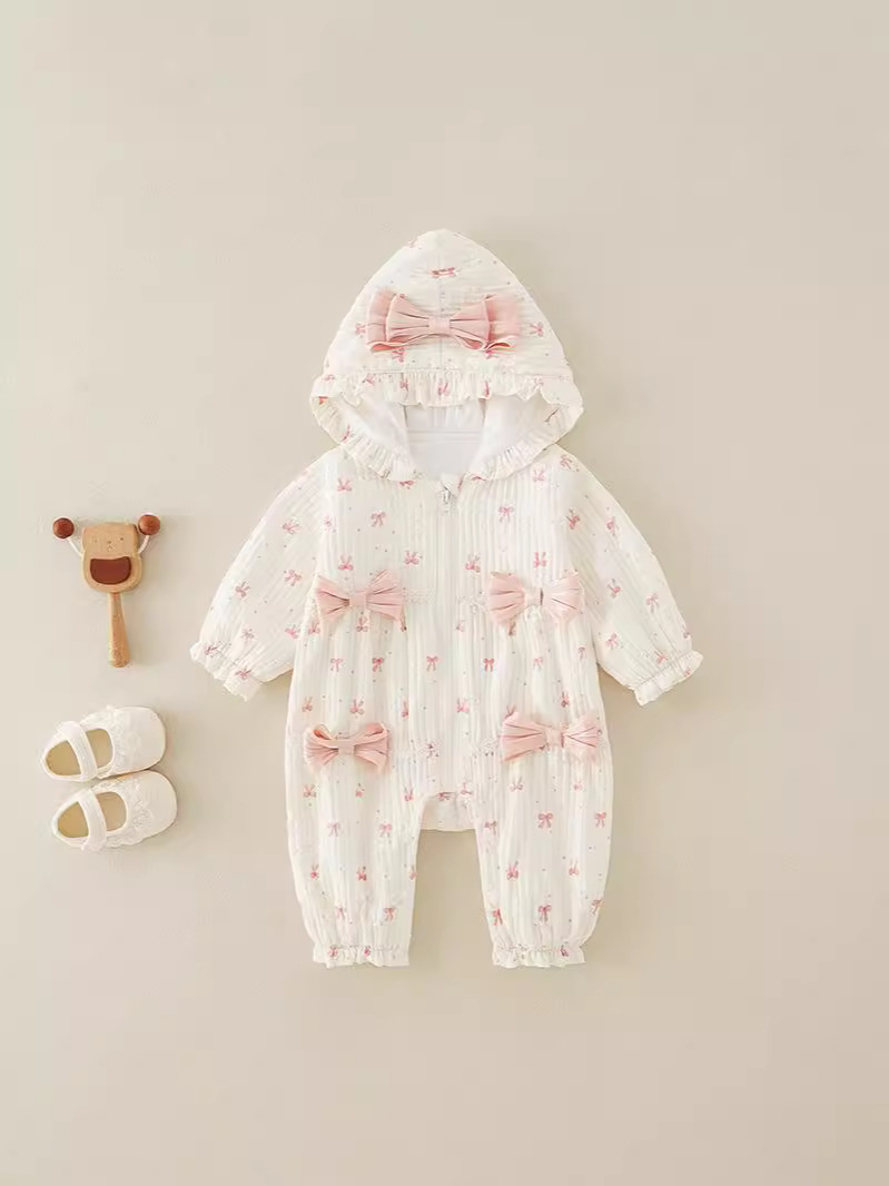 Baby Girl Pink Princess Bow Tie WIth Hat Romper
