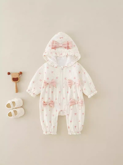 Baby Girl Pink Princess Bow Tie WIth Hat Romper