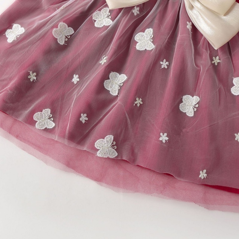 2pcs Baby Girl Long Sleeve Burgundy Bow Wings Dress with Hat