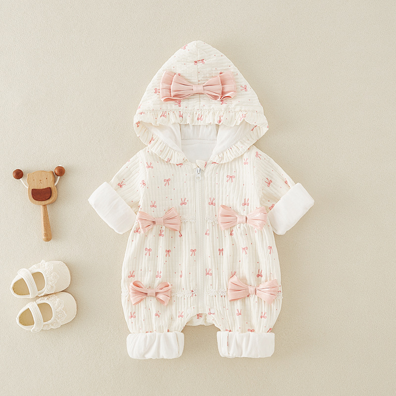 Baby Girl Pink Princess Bow Tie WIth Hat Romper