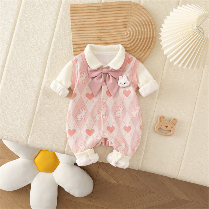 Baby Girl Bunny Heart Pattern with Bow Tie Romper