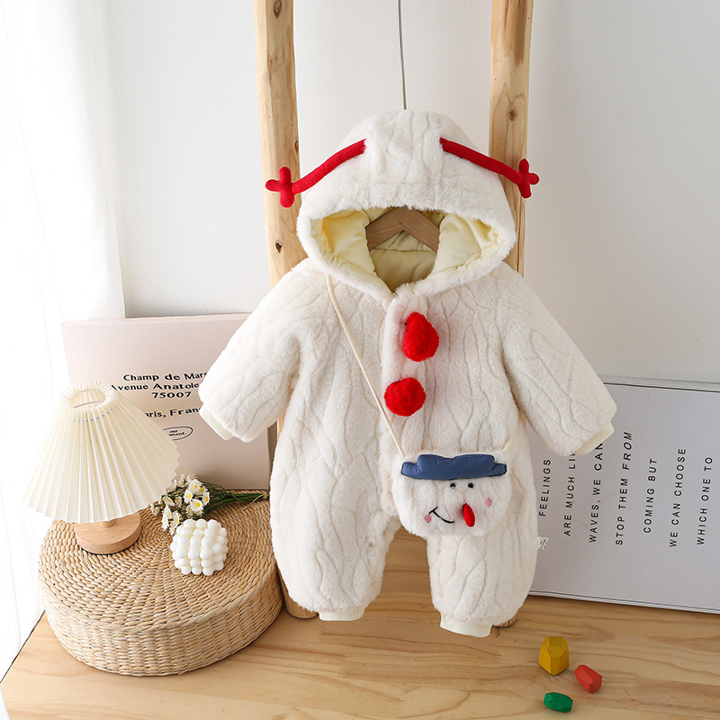 Baby Cartoon Cute Snowman Antlers Thickened And Padded With Bag Romper