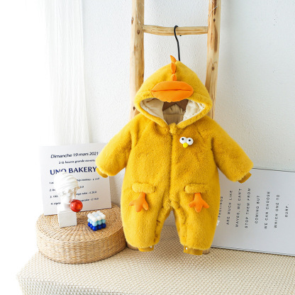 Baby Cartoon Cute Chick Padded Cotton Hooded Romper
