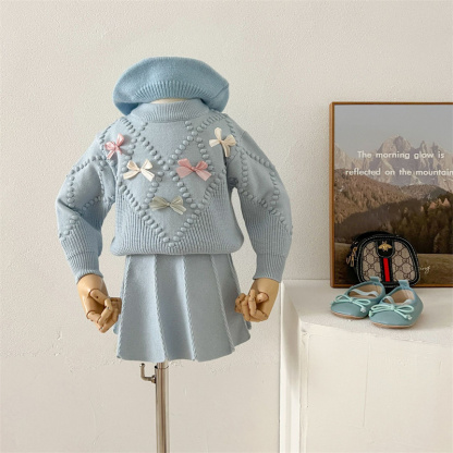 2pcs Baby Girl Bow Knit Sweater Set
