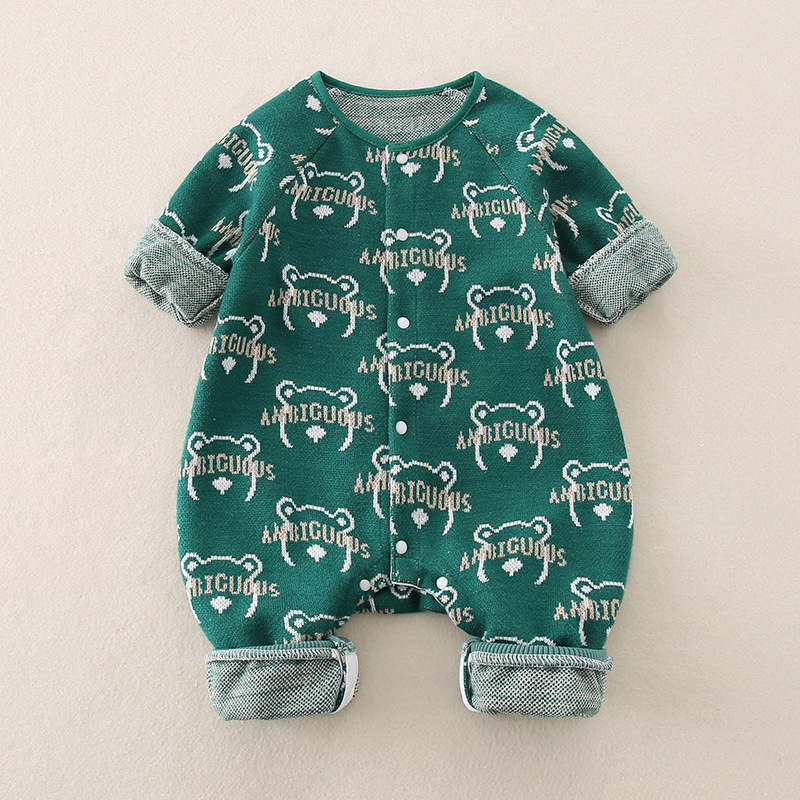 Baby Boy Bear Knit Long Sleeve Romper