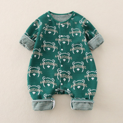 Baby Boy Bear Knit Long Sleeve Romper