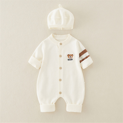 2pcs Baby Cute Cute Bear Knitted With Hat Long Sleeve Romper