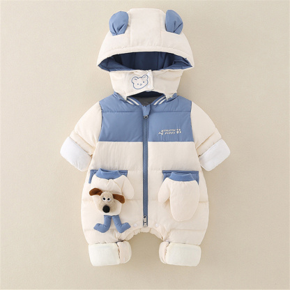 Baby Boy Cute Puppy Thickened Down Cotton Long Sleeve Romper