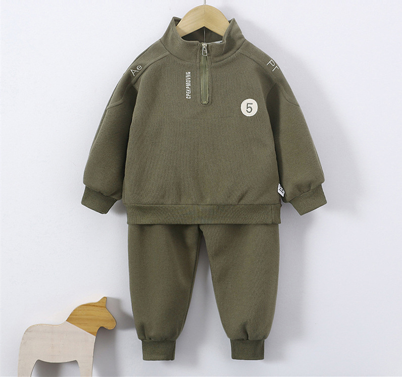 2pcs Baby Boy Digitally Printed Stand-up Collar Casual Sweatshirt Set