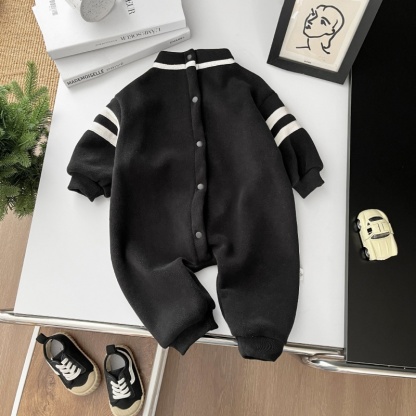 Baby Boy Pulled Stripe Plush Half High Neckline Romper