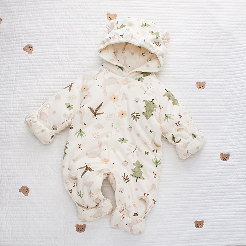 Baby Girl Cute Fluffy Rabbit Padded Fleece Double Layer Long Sleeve Ro