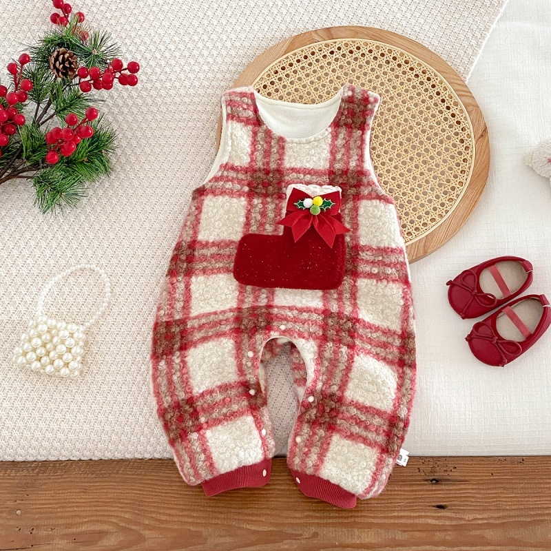 2pcs Baby Girl Christmas Padded Romper Set