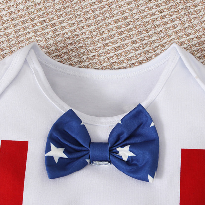 Baby Boys Independence Day Letters Bodysuit + pant + hat three-piece suit
