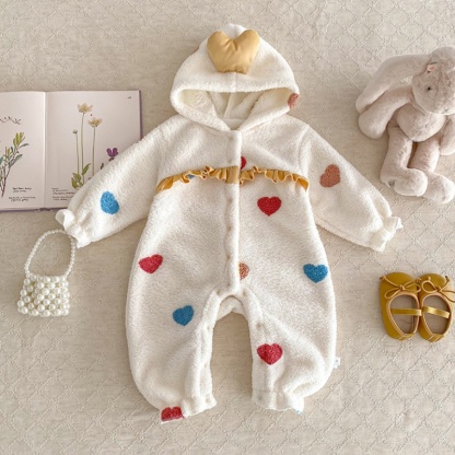 Baby Girl Cute Love Heart Padded Hooded Romper