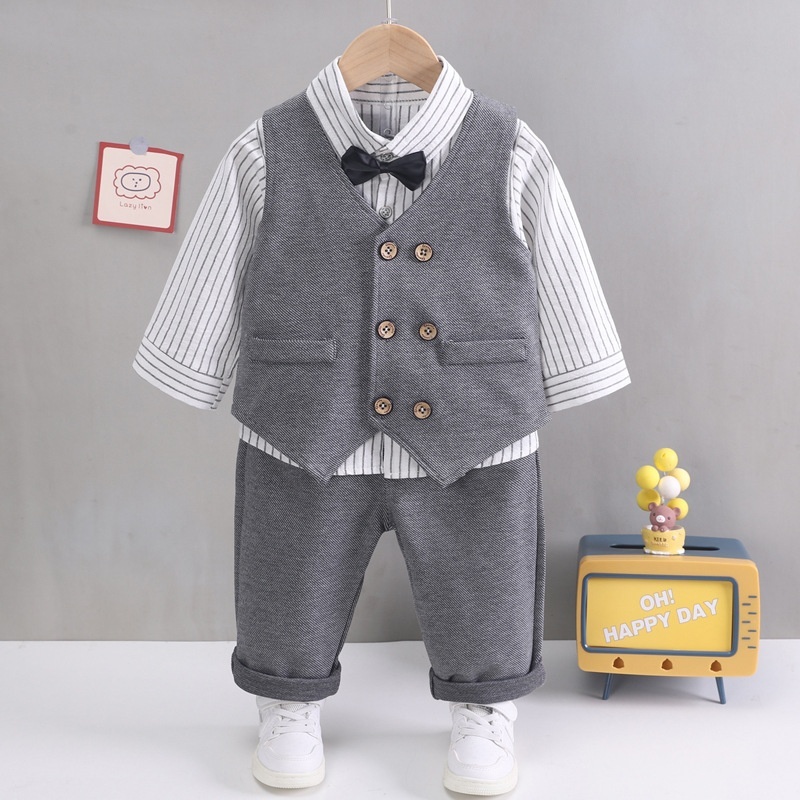 3pcs Baby Boy Bow Tie Vest Suit