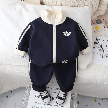 2pcs Baby Boy Cardigan Zip Casual Long Sleeve Set