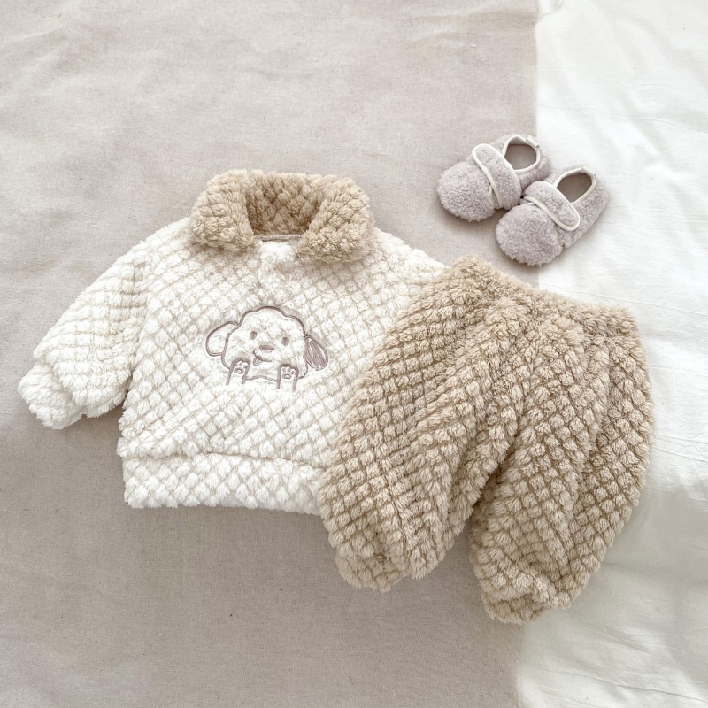 2Pcs Baby Girl/Boy Padded Set Cartoon Embroidery Pullover Sweatshirt Set