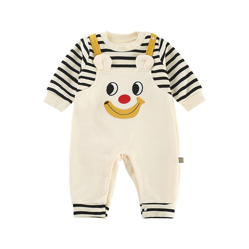 Baby Boy Big Eyes Stripe Fake Two Romper