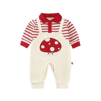 Baby Girl Mushroom False Two Piece Lapel Romper